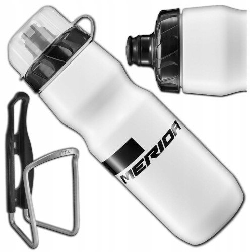 ZESTAW BIDON ROWEROWY MERIDA BT-MD144 BIAŁY Z POKRYWKĄ 800 ml + KOSZYK