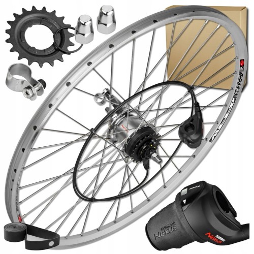 KOŁO ROWEROWE 28" 622x19 SHIMANO NEXUS 7 BIEGÓW Z MANETKĄ SREBRNE NITOWANE