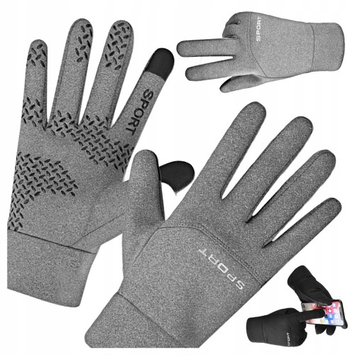 RĘKAWICZKI SPORTOWE BQ69A CIEPŁE ZIMOWE DOTYKOWE DO OBSŁUGI SMARTFONA SZARE