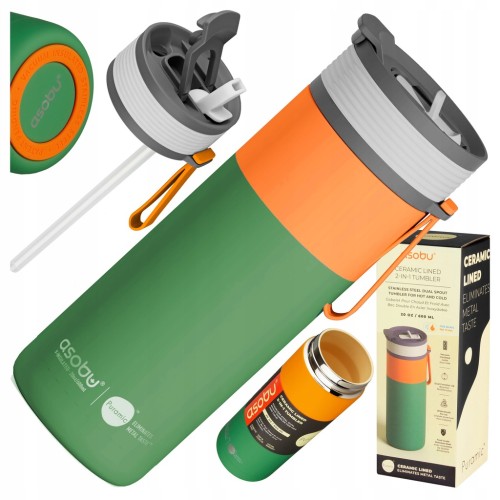 KUBEK TERMICZNY ASOBU ASPEN ZE SŁOMKĄ POWŁOKA CERAMICZNA NA KAWĘ 600 ml