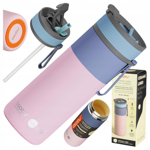 KUBEK TERMICZNY ASOBU ASPEN ZE SŁOMKĄ POWŁOKA CERAMICZNA NA KAWĘ 600 ml