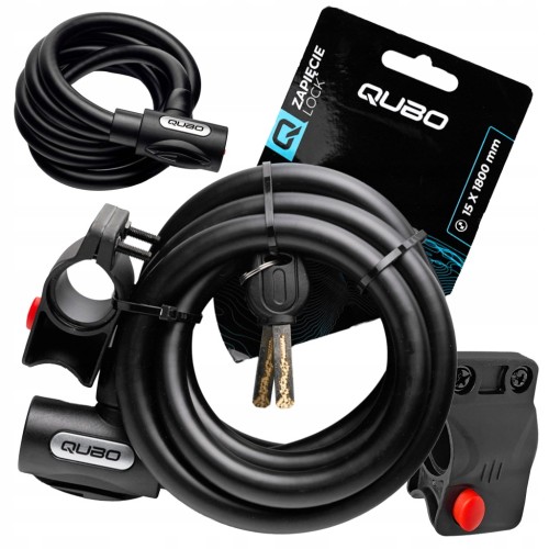 ZAPIĘCIE ZABEZPIECZENIE ROWEROWE DŁUGA GRUBA LINKA QUBO 15x1800 mm + UCHWYT