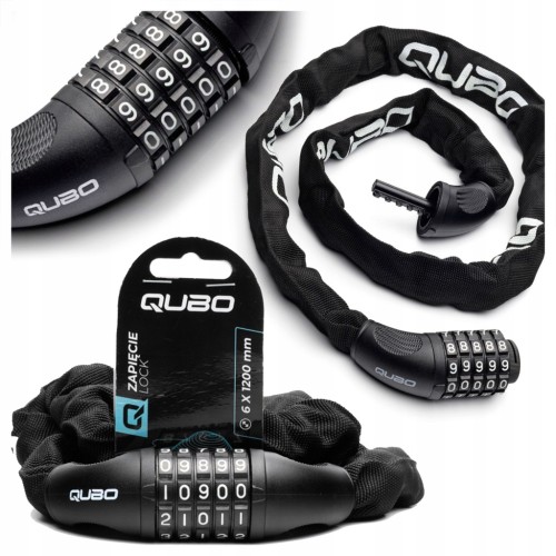 ZAPIĘCIE ZABEZPIECZENIE ROWEROWE ŁAŃCUCH NA SZYFR KOD QUBO 6x1200 mm
