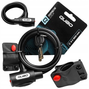 ZAPIĘCIE ZABEZPIECZENIE ROWEROWE DŁUGA LEKKA LINKA QUBO 8x1800 mm + UCHWYT