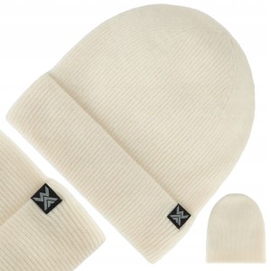CZAPKA ZIMOWA WOOLCANO WEŁNA MERINO HAT1037 KREMOWA CIEPŁA ODDYCHAJĄCA