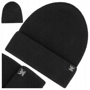 CZAPKA ZIMOWA WOOLCANO WEŁNA MERINO HAT1037 CZARNA CIEPŁA ODDYCHAJĄCA