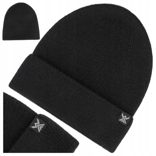 CZAPKA ZIMOWA WOOLCANO WEŁNA MERINO HAT1037 CZARNA CIEPŁA ODDYCHAJĄCA