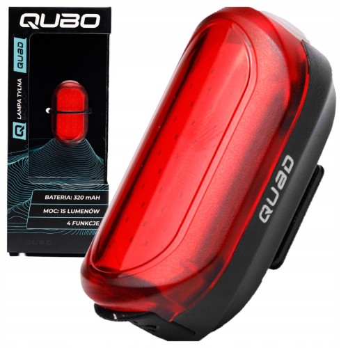 TYLNA LAMPKA ROWEROWA QUBO QUAD LED 4 TRYBY 15 lm 320 mAh ŁADOWANA USB