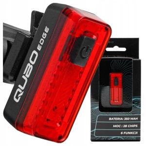 TYLNA LAMPKA ROWEROWA QUBO EDGE COB LED 6 TRYBÓW 350 mAh ŁADOWANA USB