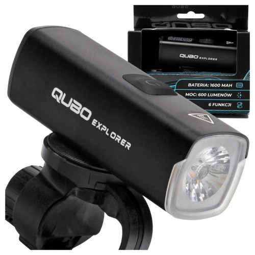 PRZEDNIA LAMPKA ROWEROWA QUBO EXPLORER 600 lm 1600mAh 6 TRYBÓW ŁADOWANA USB
