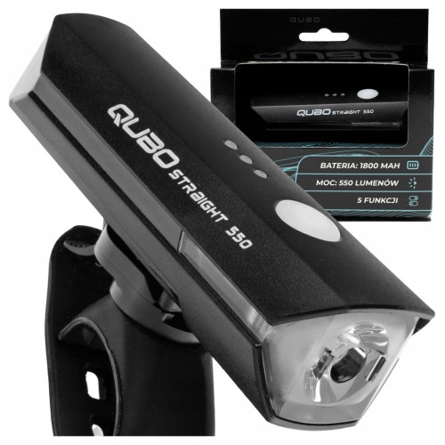 PRZEDNIA LAMPKA ROWEROWA QUBO STRAIGHT 550 lm 1800mAh 5 TRYBÓW ŁADOWANA USB