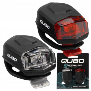 ZESTAW MINI LAMPKI ROWEROWE QUBO 2xLED 3 TRYBY SILIKONOWE POZYCYJNE CZARNE