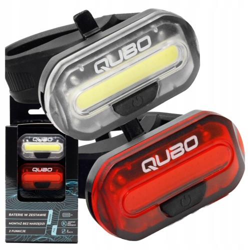 ZESTAW LAMPKI ROWEROWE QUBO COB LED 2 TRYBY NA BATERIE POZYCYJNE CZARNE