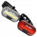 ZESTAW LAMPKI ROWEROWE QUBO COB LED 2 TRYBY NA BATERIE POZYCYJNE CZARNE