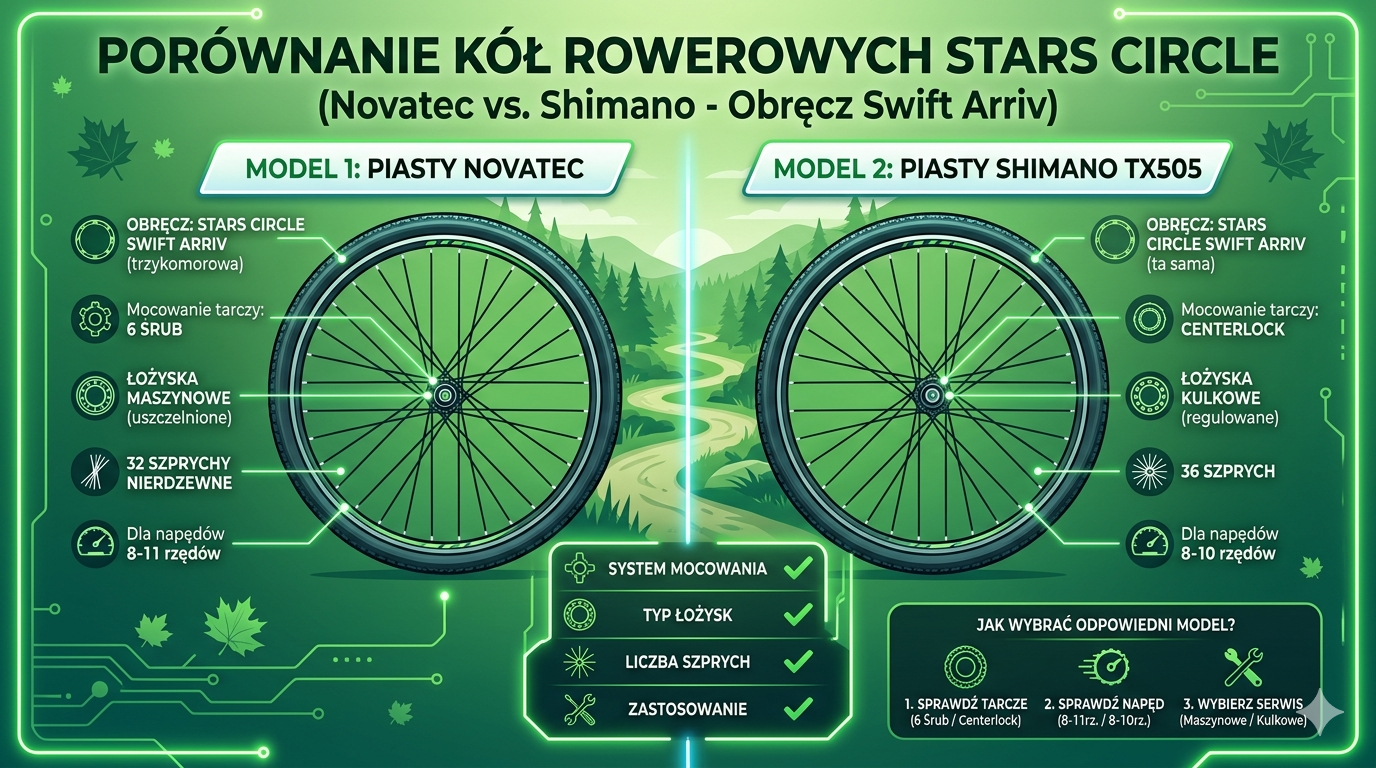 Porównanie kół rowerowych Stars Circle (Novatec vs. Shimano)