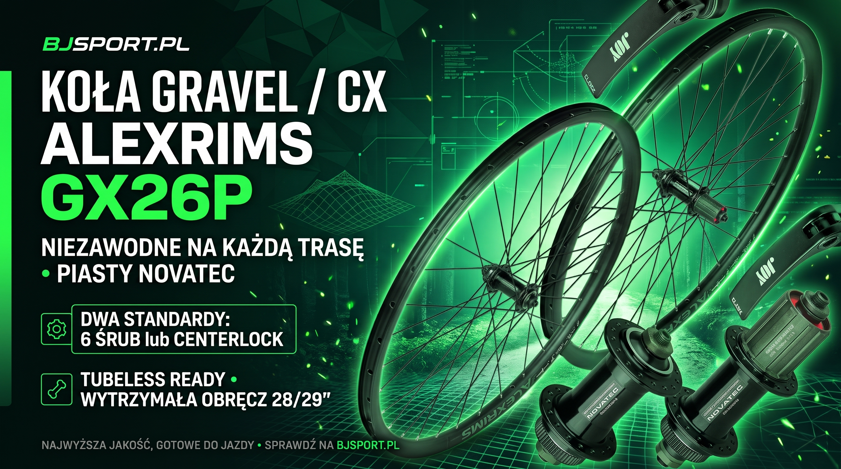 Koła rowerowe do gravela na 6 śrub lub Centerlock | Alexrims GX26P na piastach Novatec – niezawodny wybór